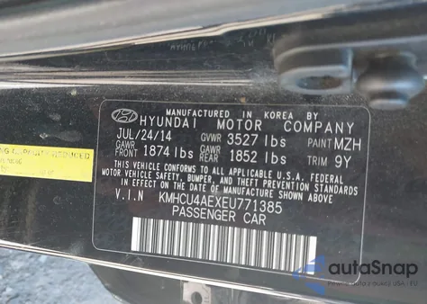 2014 Hyundai Accent Gls из США, поврежденный, VIN KMHCU4AEXEU771385